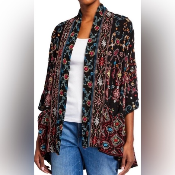 Johnny Was Waverly Kimono Jacket Colorful Embroidered Boho Artsy Size Medium - Picture 2 of 9